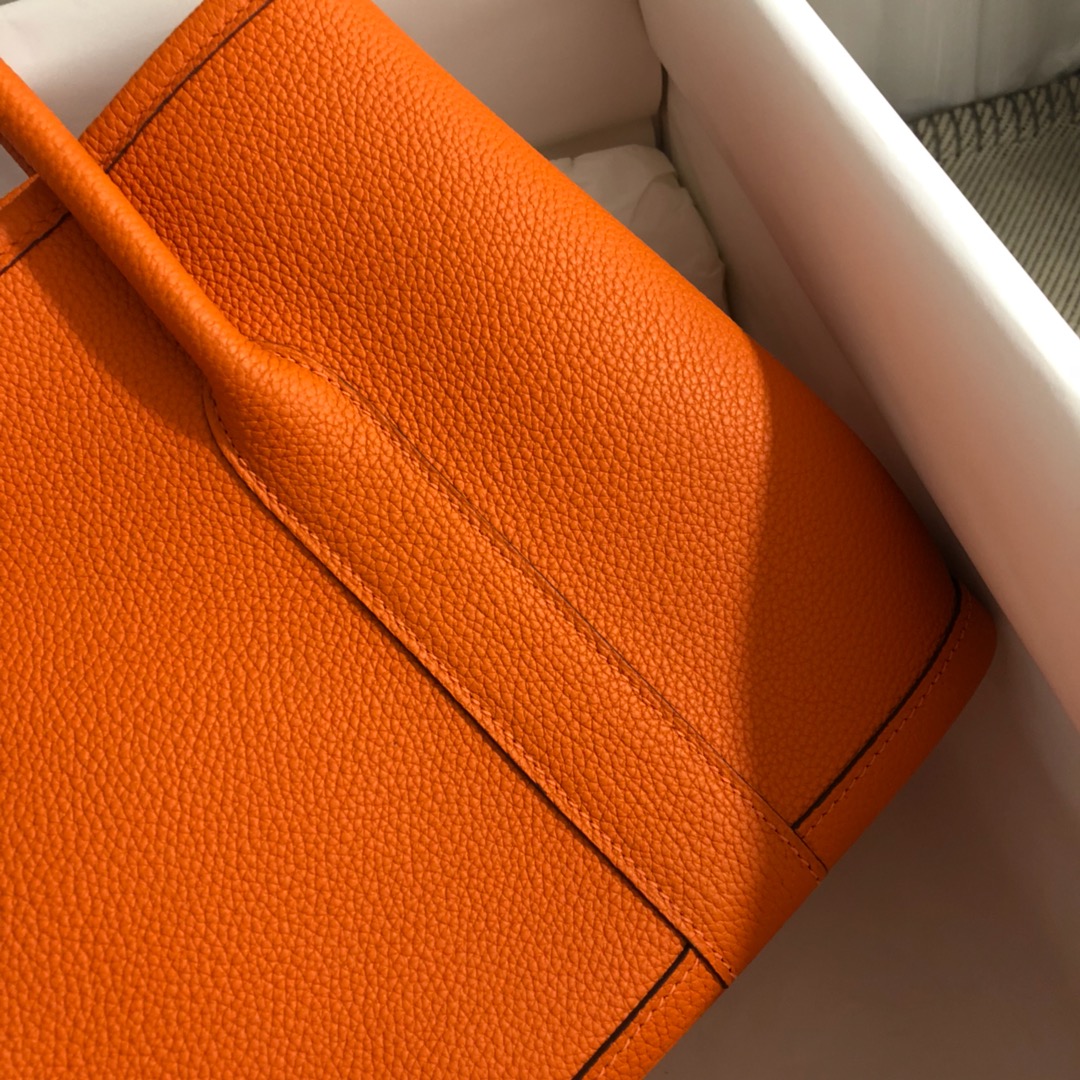 Hermes Garden Party 30cm Tote Handbag In Feu Orange Clemence Leather